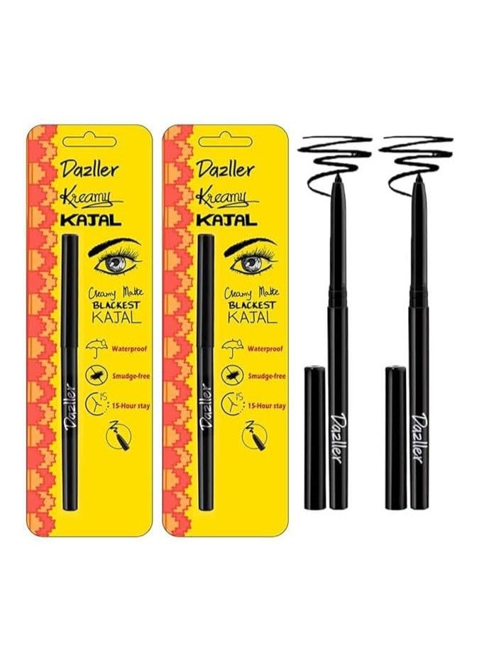 Dazller Creamy Kajal – Blackest Black, 15-Hour Stay, Smudge-Free & Waterproof Eye Kajal for Women – Pack of 2